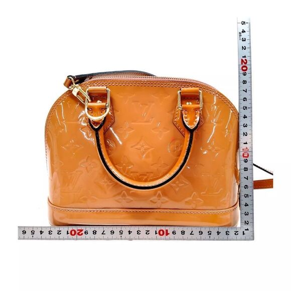 Auth Louis Vuitton Camel Brown Vernis Patent Leather 2way LV Alma BB Satchel - Picture 7 of 16